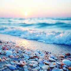 Seashells on a beach at sunrise (2)