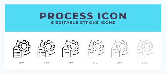 Process icon set with different stroke. Vector illustration with editable stroke.