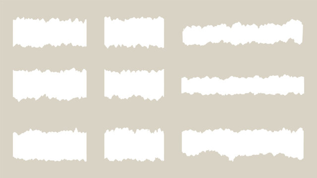 Set of torn paper sheets. Ripped paper strips collection. Torn notebook page or scrap note with damaged border. Sticky newspaper clip art.