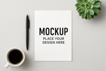 Simple stationary mockup with coffee, pen, and succulent plant