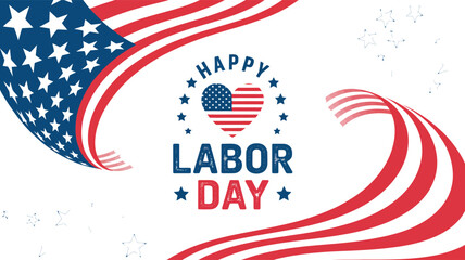 happy labor day greeting with heart-shaped american flag, red white stripes and blue stars honoring usa workers and national celebration