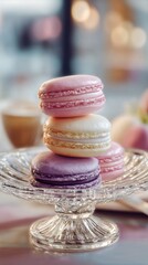 Parisian Pastel Macarons in Elegant Crystal Plate