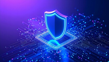 Digital Security Shield: Glowing Circuitry and Data Protection Concept