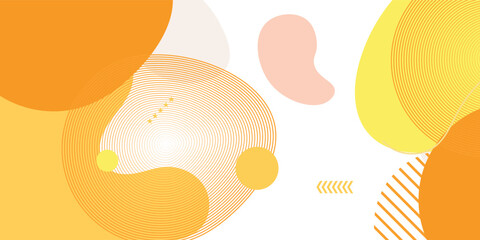 Abstract colorful orange Memphis flat geometric shapes background. Abstract composition with lines square dot triangle circle and wavy flat style. Design for poster, presentation, card, cover, banner.