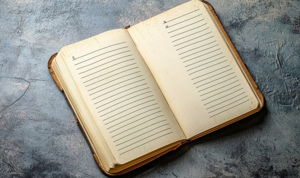 Conceptual image of journaling, featuring an open notebook with blank pages, ready for writing. The image provides ample space for customization and personalization, symbolizing, Generative AI