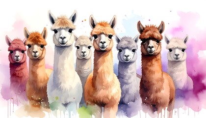 Charming Watercolor Painting of Adorable Alpacas Standing Together Merrily