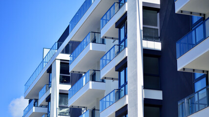 Modern architecture of urban residential apartment building. Apartment building exterior, residential house facade.