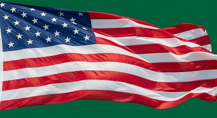 Obraz premium Waving american flag with stars and stripes on a green background
