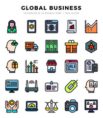 Global Business. Lineal Color icons Pack. vector illustration.