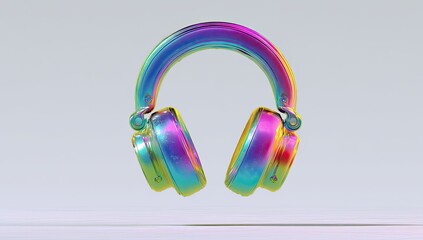 Colorful holographic headphones, 3D render