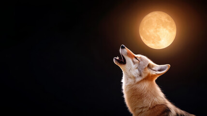 Fototapeta premium Coyote howling under bright moon in dark sky creates captivating scene