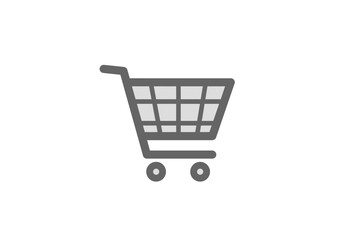 Grey Shopping Cart Icon: Simple, Two-Wheeled Design with Gridded Basket