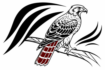Naklejka premium Illustration of a hawk perched on a branch isolated on white background