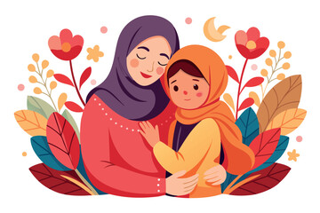 A muslim mother lovingly embraces her child, showcasing the bond of family
