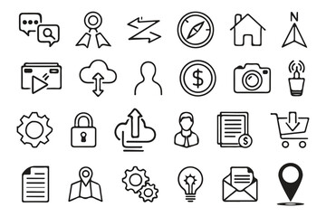 A vector set of black web design icons for business and communication technology