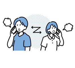 院内で通話する医師と看護師のイラスト