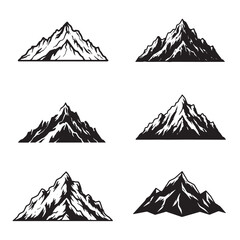 Collection of black and white mountain silhouette vector illustrations on a clean white background