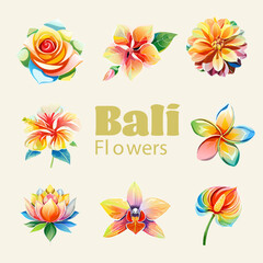 Flowers in Bali — Artistic Style Vector Set