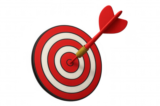 Dart piercing target bullseye, symbolizing precision, strategic planning, competitive success in business objectives