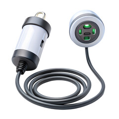 Naklejka premium Electric vehicle charging cable and connector, isolated on transparent background