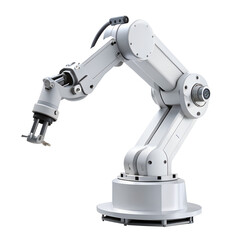 Automated industrial robot arm used in manufacturing and technology, isolated on transparent background