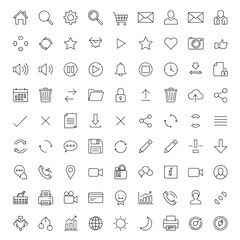 Collection of thin line icons representing various business and technology concepts on a black background