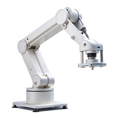 Closeup of a sophisticated industrial robot arm, isolated on a clean transparent background
