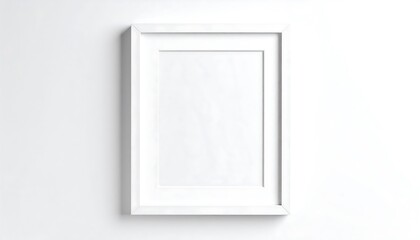 Empty white picture frame on a white wall