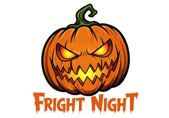 Cartoon Halloween Pumpkin with Glowing Eyes and Fright Night Text