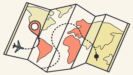 Stylized Folded Map with Dotted Path and Destination Marker