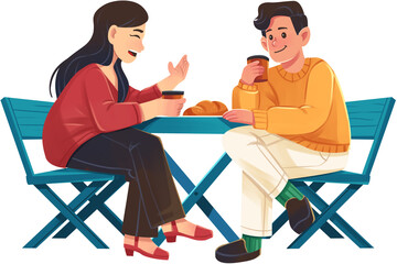 Man and Woman Sitting at Outdoor Café Table Illustration