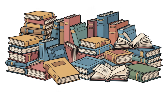 Stack Of Books Cartoon Illustration