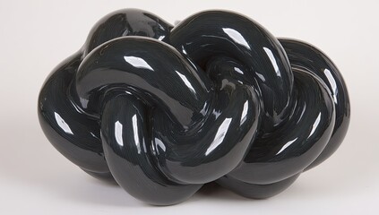 Dark gray, glossy, knotted, sculptural form