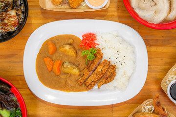 Japanese katsu curry with rice and vegetables

