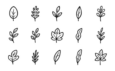 Collection of simple hand drawn leaves vector illustration for botanical designs and nature themed projects