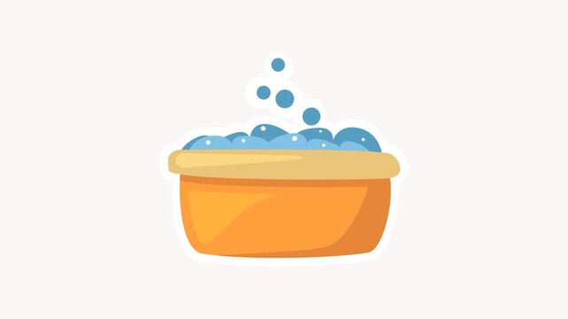 Laundry concept with orange bowl filled with detergent and bubbles for fresh wash. Suitable for household product advertisements and fabric care visuals.