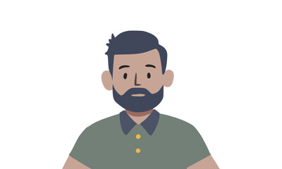 Illustrative Portrait of Young Bearded Man in Casual Clothing on White Background