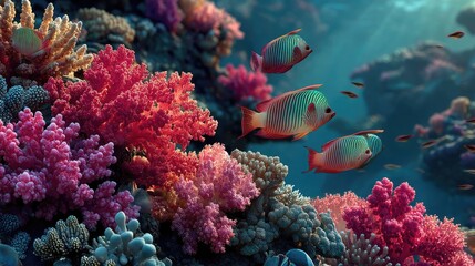 Fototapeta premium Vibrant Coral Reef with Colorful Fish in Underwater Scene