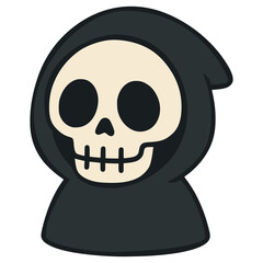 skull wearing black hoodie cartoon character flat color vector illustration template design