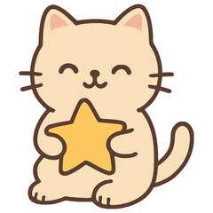 cute cat holding star flat color vector illustration template design