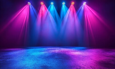Stage lit with colored spotlights for live concerts and music festivals, capturing the excitement and energy of a live performance, Generative AI