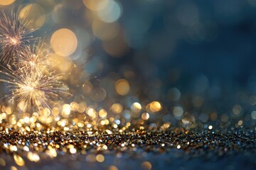 Festive sparklers against a backdrop of golden and blue bokeh lights