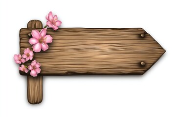 Wooden arrow sign, wood-textured banner on a white background, vector illustration with no shadows and a transparent background.