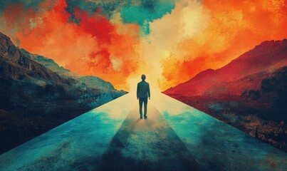 Obraz premium silhouette of a man standing on a rock, Generative AI