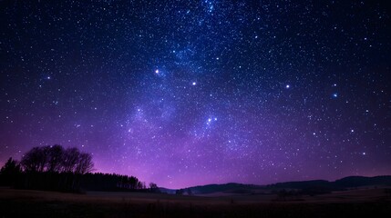 Fototapeta premium Stunning night sky with countless stars over a tranquil landscape.