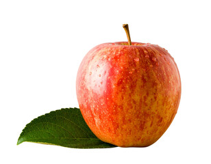 Untitled design - Firefly_Perfect red apple with a single leaf and dews on an isolated background
