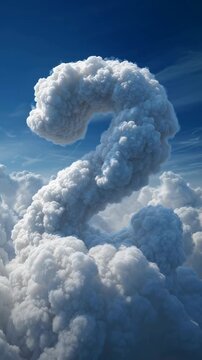 Surreal fluffy number two shape formed from dense white clouds floating in bright blue sky above cloudscape