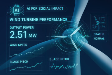 AI for social impact enhances wind turbine performance with output power and blade pitch data for efficient renewable energy generation