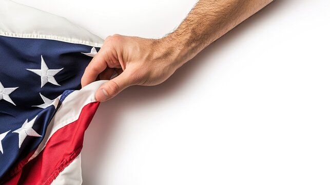 Hand Holding US Flag for Labor Day & Independence Day Patriotic Celebration	
