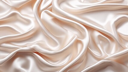 Fototapeta premium Cream-colored silk fabric draped in flowing, soft folds